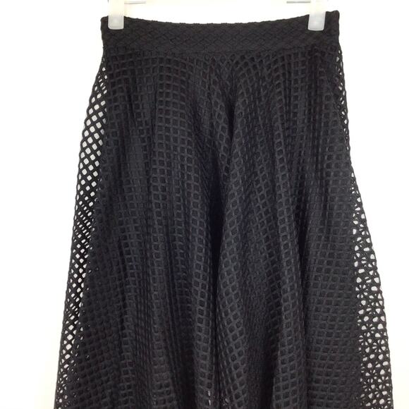 Patrizia Luca Black Eyelet Mesh Net Asymmetric A-Line Skirt size XS - Picture 2 of 8